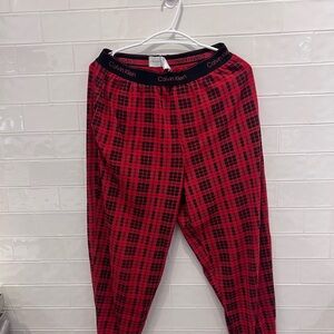 Calvin Klein Men's Red and Black Plaid Joggers